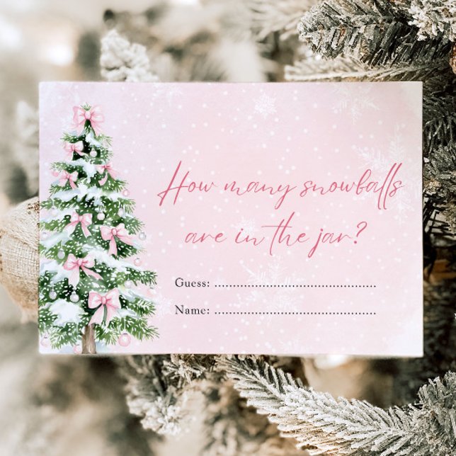 Bows Christmas How Many Snowballs Baby Shower Game Invitation (Pink Bows Christmas How Many Snowballs Baby Shower Game )