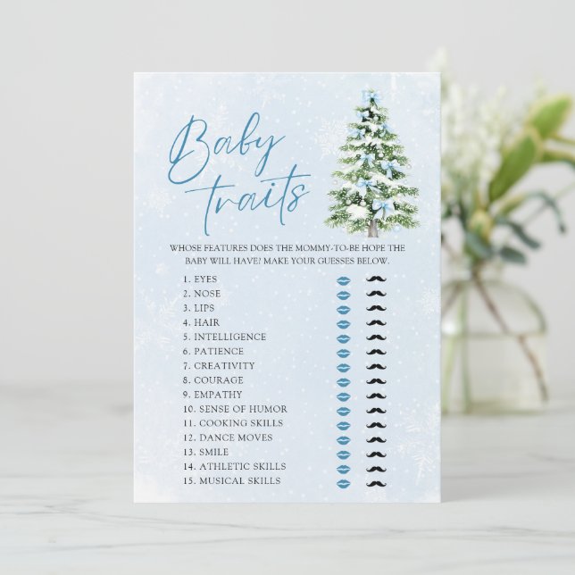 Bows Christmas Tree Baby Traits Baby Shower Game Invitation (Standing Front)
