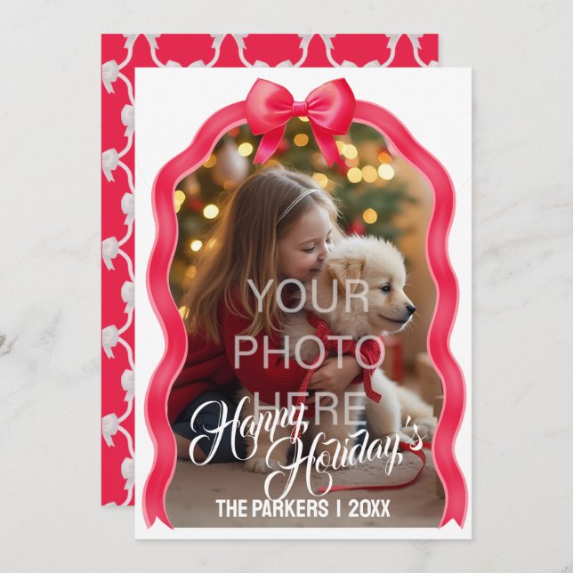 Bows Flat Holiday Card - Red (Front/Back)