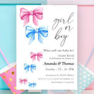 Bows Gender Reveal, Girl or Boy Invitation