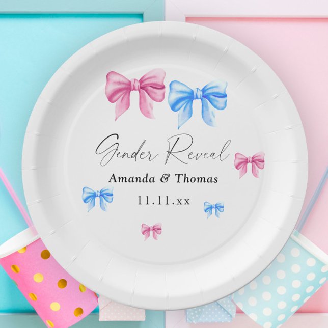 Bows Gender Reveal. Girl or Boy Paper Plates (Creator Uploaded)