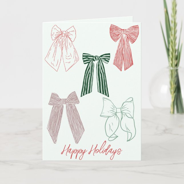 Bows Happy Holiday, 5" x 7" Folded Holiday Card (Front)