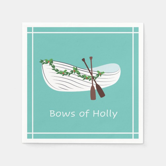 Bows of Holly Nautical Holiday Napkin Seafoam (Front)