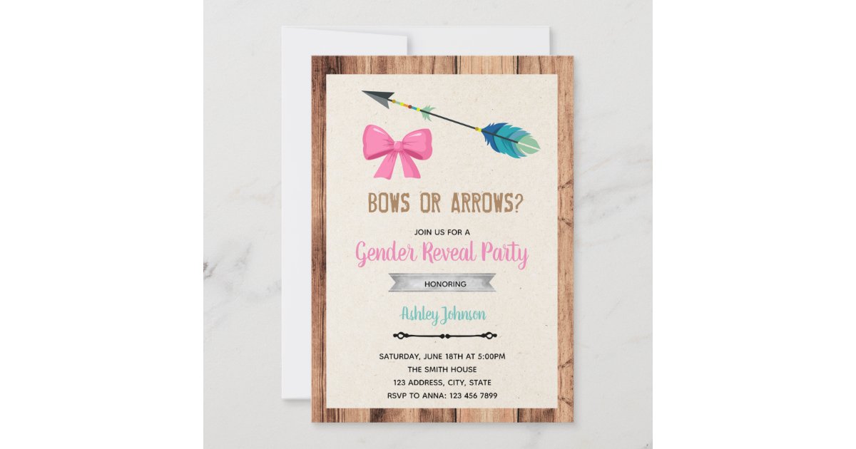 Bows or arrows gender reveal invitation Zazzle