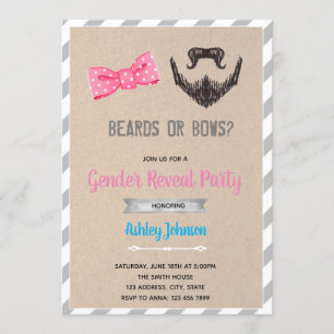 Bows or beards gender reveal invitation