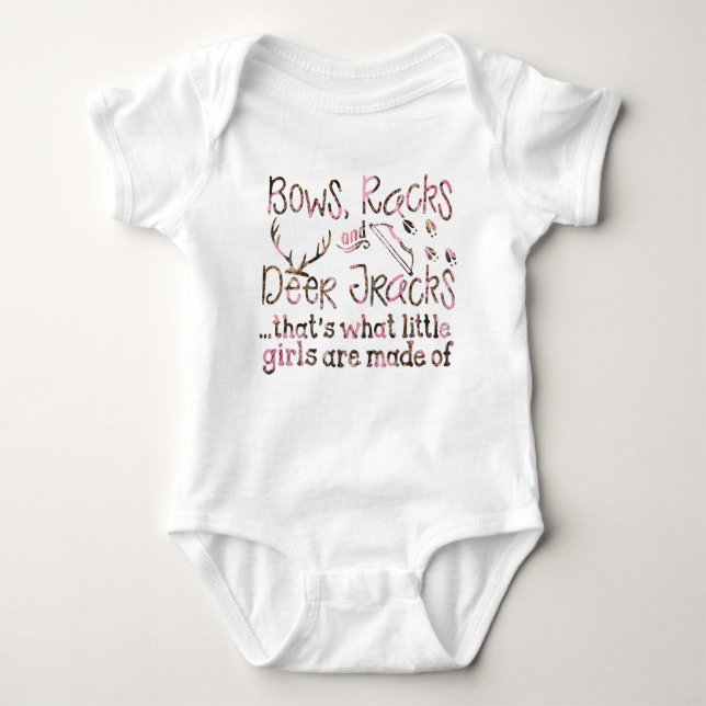 Bows, Racks, & Deer Tracks Little Girls Baby Bodysuit (Front)