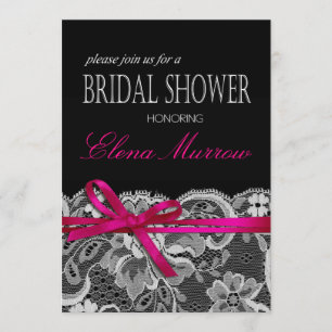 Bows Ribbon & Lace Bridal Shower black fuschia Invitation