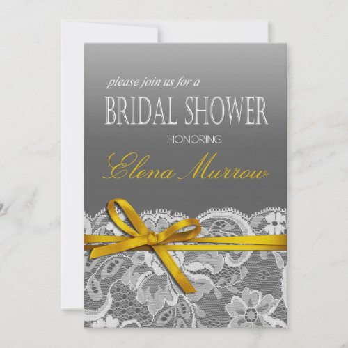 Bows Ribbon  Lace Bridal Shower gray yellow Invitation