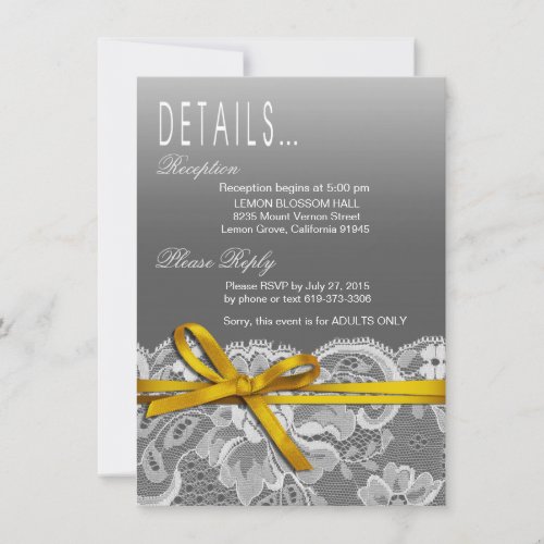Bows Ribbon  Lace Details  gray yellow Invitation