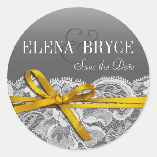 Bows Ribbon  Lace  gray yellow Classic Round Sticker