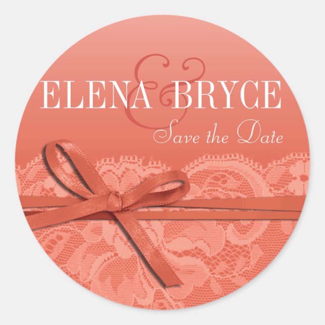 Bows Ribbon & Lace | peach Classic Round Sticker (Front)