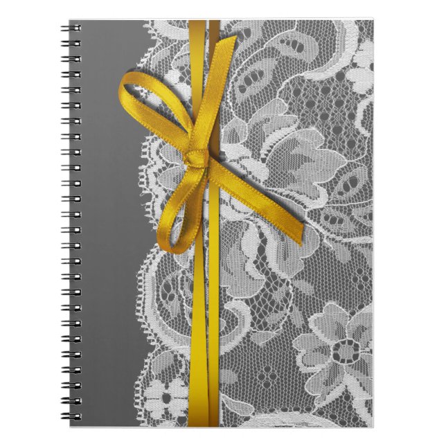 Bows Ribbon & Lace Planner gray yellow Notebook (Front)