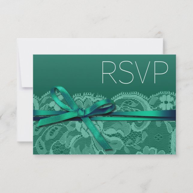 Bows Ribbon & Lace RSVP | teal Card (Front)