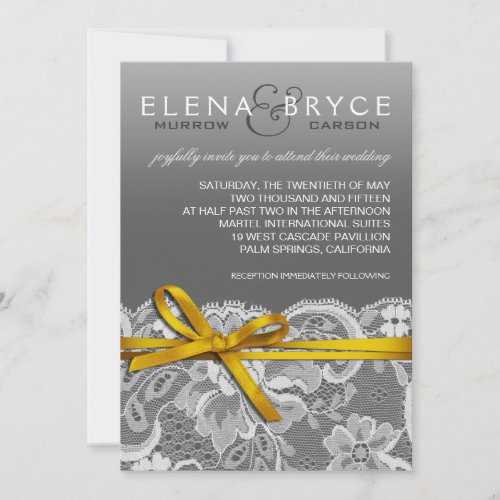 Bows Ribbon  Lace Wedding gray yellow Invitation