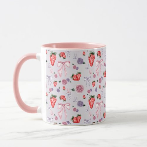 Bows Roses  Strawberries Coquette Pattern  Mug