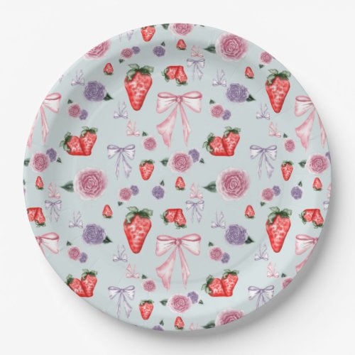Bows Roses  Strawberries Coquette Pattern  Paper Plates