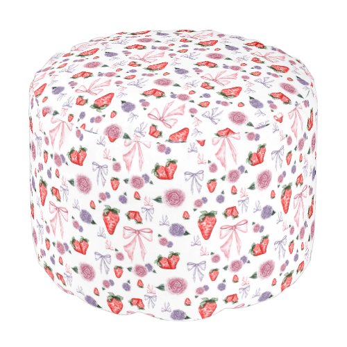 Bows Roses  Strawberries Coquette Pattern  Servi Pouf