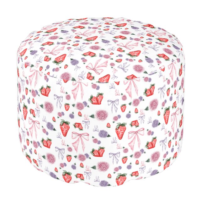Bows, Roses & Strawberries Coquette Pattern  Servi Pouf (Angled Front)