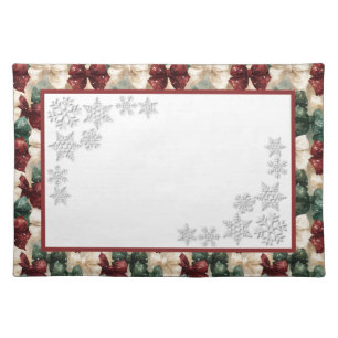 Bows & Snow Burgundy Teal Christmas Cloth Placemat