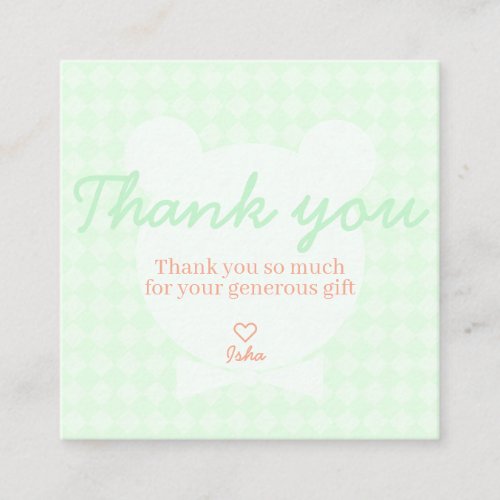Bowtie Bear Baby Shower Thank You Card Square