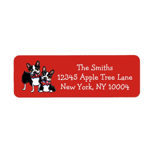 Bowtie Boston Terriers Off-Leash Art™ Red Label (Front)