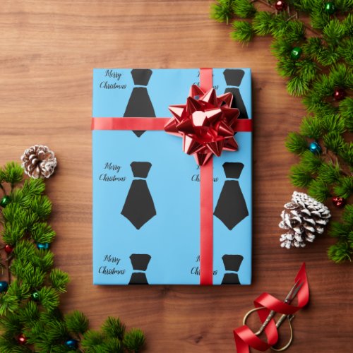Bowtie Pattern Blue Merry Christmas Boys Kids Wrapping Paper