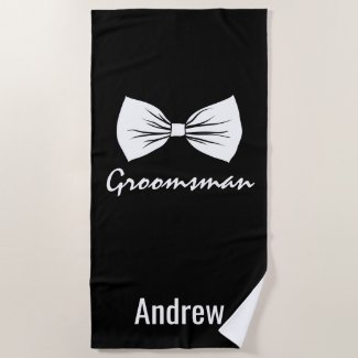 Bowtie Scripted Groomsman Personalized Beach Towel