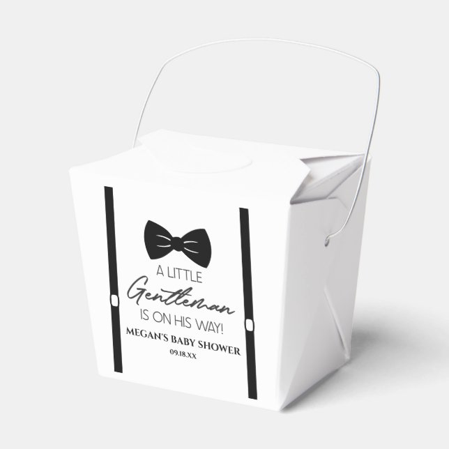 Bowtie Suspenders A Little Gentleman Baby Shower Favor Boxes (Front Side)