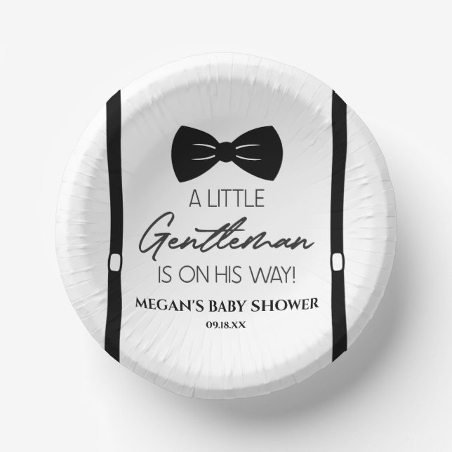 Bowtie Suspenders A Little Gentleman Baby Shower Paper Bowls (Front)