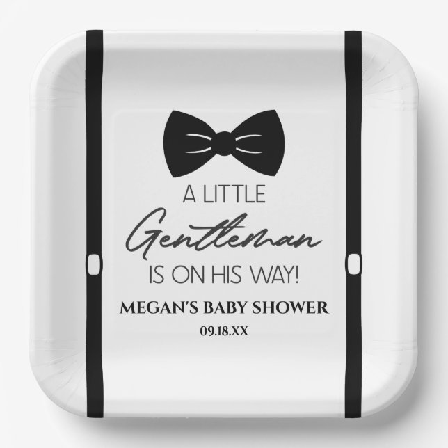 Bowtie Suspenders A Little Gentleman Baby Shower Paper Plates (Front)