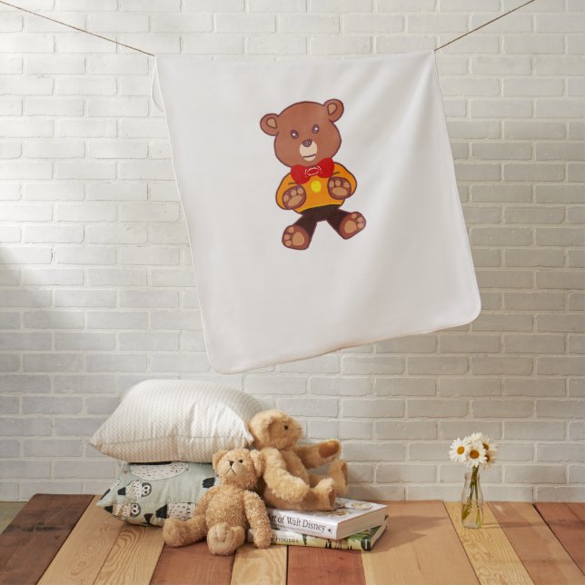 Bowtie Teddy Bear Baby Blanket (In Situ)