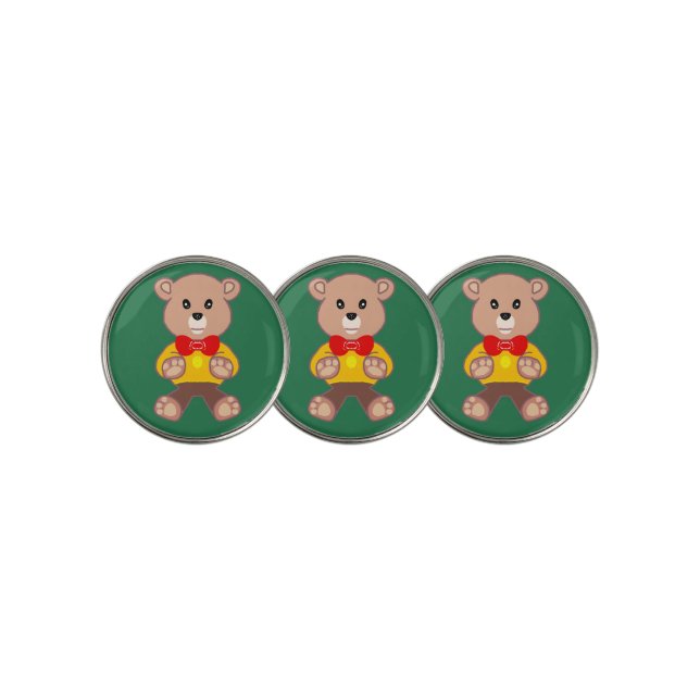 Bowtie Teddy bear on Green  Golf Ball Marker (3 Up)