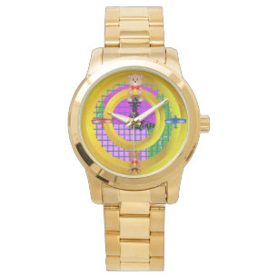 Bowtie Teddy Blue Red Planes Gold Rings Geometric Watch