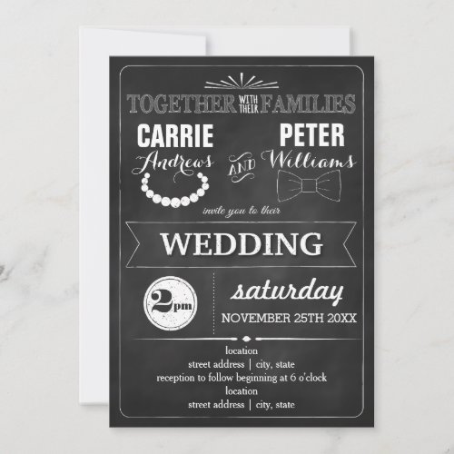 Bowties and Pearls Wedding Invitation