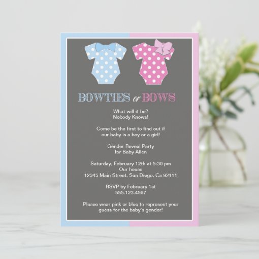 Bowties or Bows Gender Reveal Invitaition Invitation Zazzle