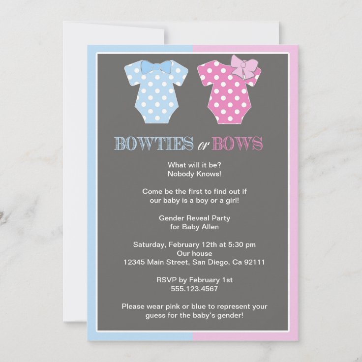 Bowties Or Bows Gender Reveal Invitaition Invitation Zazzle 1149