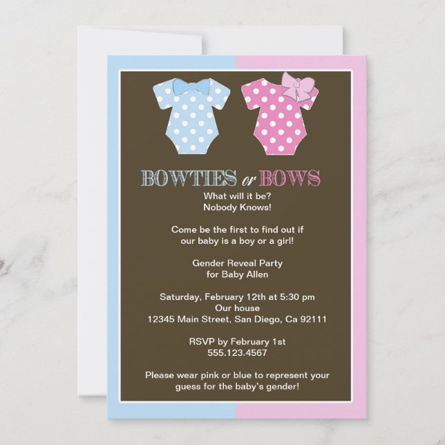 Bowties or Bows Gender Reveal Invitaition Invitation (Front)