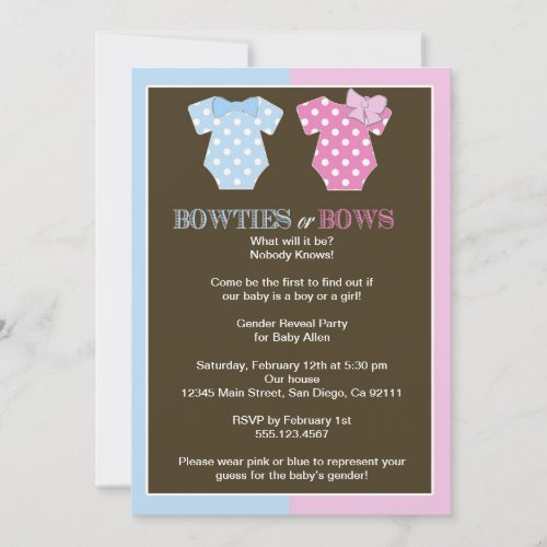 Bowties or Bows Gender Reveal Invitaition Invitations