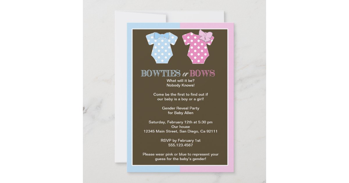 Bowties Or Bows Gender Reveal Invitaition Invitation Zazzle 0724