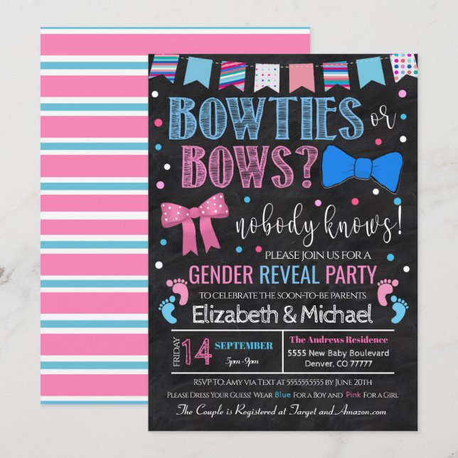 Bowties or Bows Gender Reveal Invitation (Front/Back)