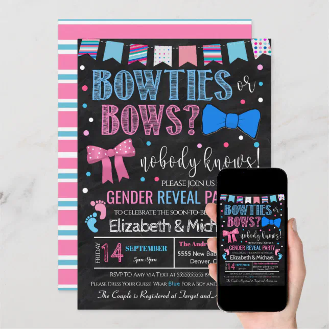 Bowties Or Bows Gender Reveal Invitation Zazzle 1596