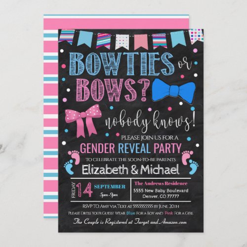 Bowties or Bows Gender Reveal Invitation