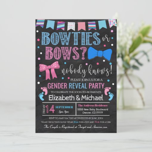 Bowties or Bows Gender Reveal Invitation Zazzle