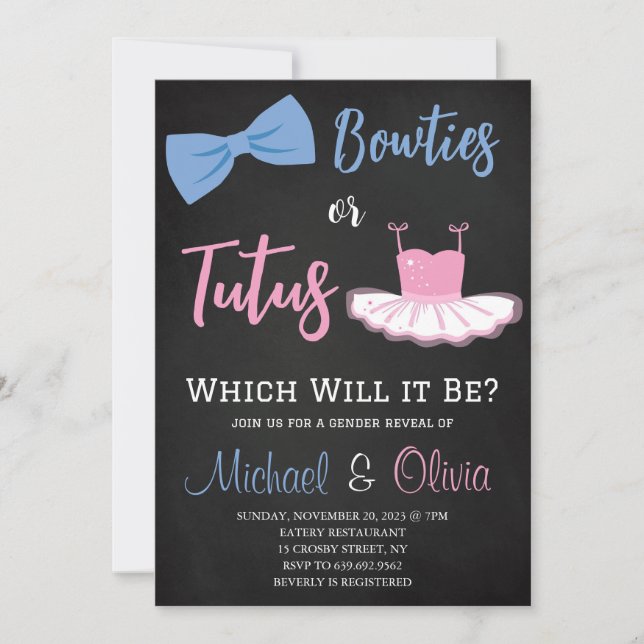 Bowties or Tutus Gender Reveal Invitation (Front)
