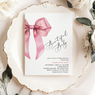 Bowtiful Baby Pink Bow Baby Shower Invitation