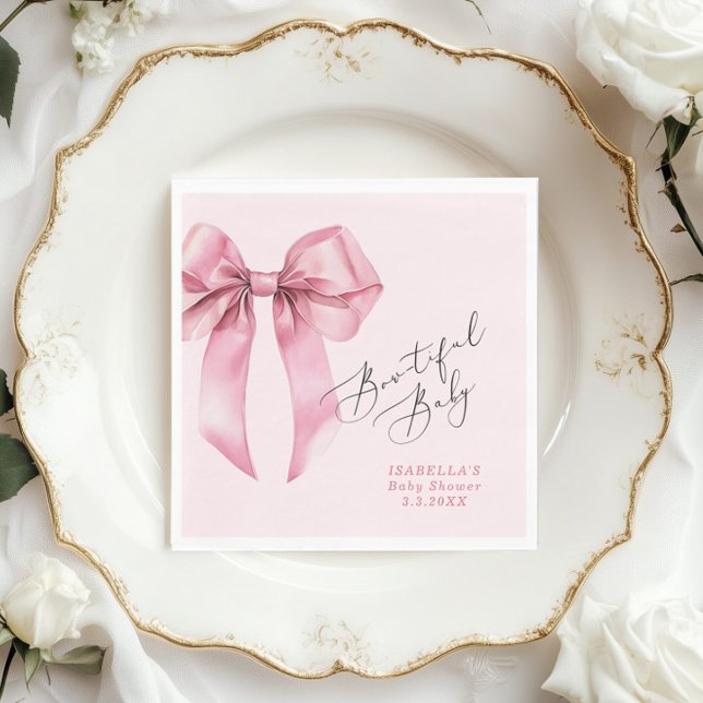 Bowtiful Baby Pink Bow Baby Shower Napkins (Creator Uploaded)