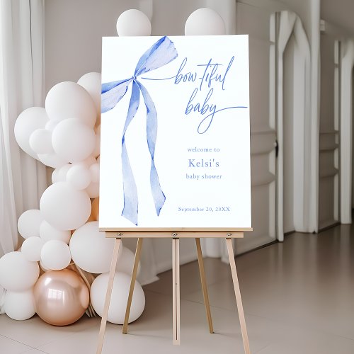 Bowtiful Watercolor Blue Baby Shower Welcome Foam Board