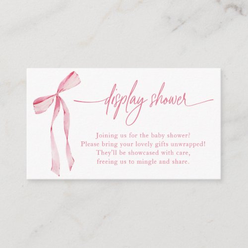 Bowtiful Watercolor Blush Pink Baby Display Shower Enclosure Card