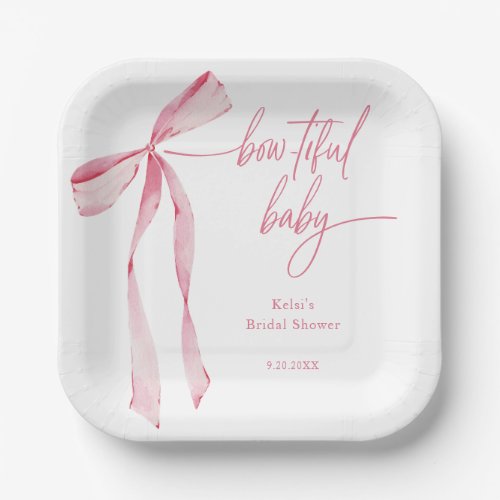 Bowtiful Watercolor Blush Pink Baby Shower Paper Plates
