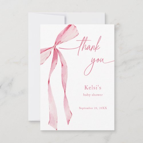 Bowtiful Watercolor Blush Pink Baby Shower Thank You Card